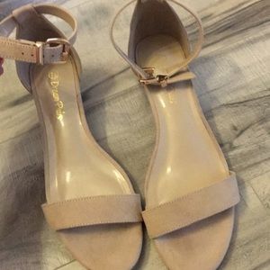 Nude suede ankle strap low wedges